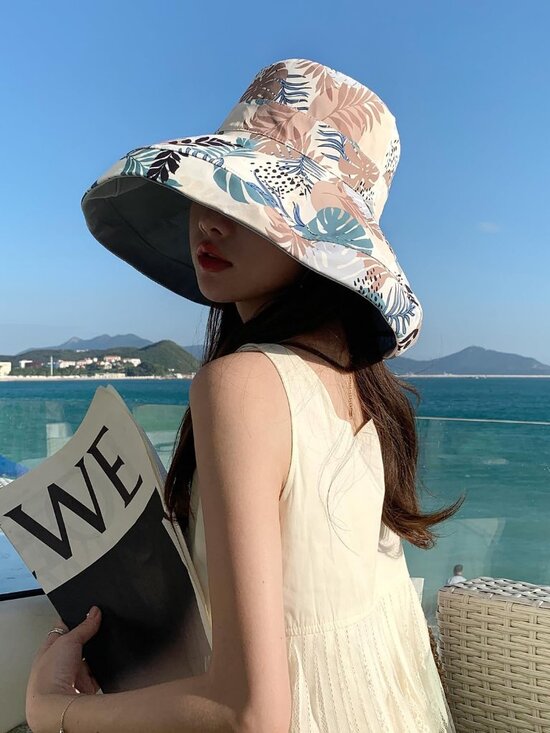 Women Wide Brim Summer Sun Hat Wired Edge Beach Bucket Fishing Hats Blue main image 4